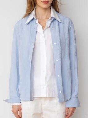 NWT $448 Sz S WE-AR4 Blue White Layered Long Sleeve Button Down Blouse